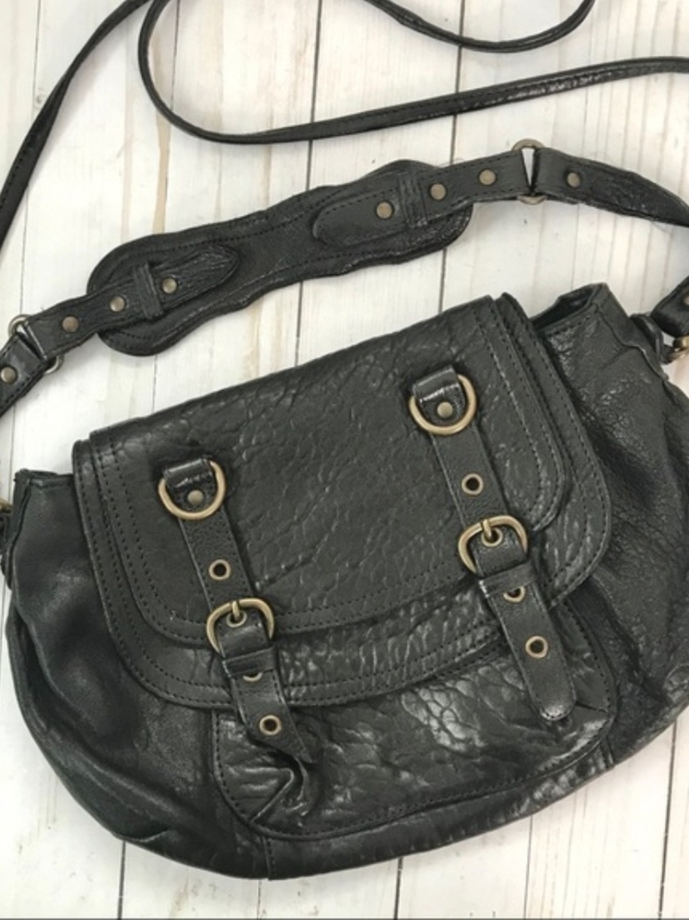 Abaco Paris Black Soft Leather Crossbody Bag with Brass Hardware